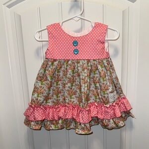 Caroline Kate Pink Floral Kids Dress with Polka Dots
